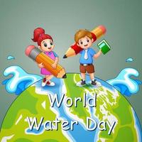 design della giornata mondiale dell'acqua con i bambini delle scuole sulla terra vettore