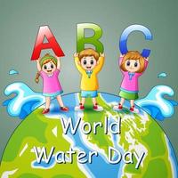 design della giornata mondiale dell'acqua con bambini in possesso di lettera abc vettore