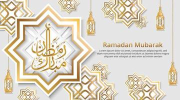 disegno di sfondo ramadan mubarak con carta da taglio stile di stella islamica e lanterna vettore