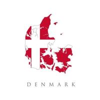 mappa della danimarca con bandiera isolata su sfondo bianco. bandiera nazionale della croce rossa e bianca danese. ritardo dell'ex paese nordico del regno norvegese di dano oldenburg vettore