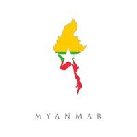 mappa dettagliata della birmania del myanmar con la bandiera del paese.. unione della mappa del Myanmar o della birmania e vettore isolato della bandiera nei colori ufficiali su sfondo bianco.