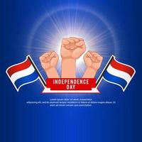 giorno dell'indipendenza dei Paesi Bassi con l'illustrazione della mano e della bandiera. sfondo splendente del giorno dell'indipendenza dei Paesi Bassi. vettore del giorno dell'indipendenza dell'Olanda