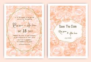 Carta di invito matrimonio rosa Cornice disegnata a mano floreale vettore