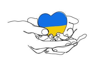 la linea continua tiene il cuore della bandiera ucraina, chiedendo la pace. vettore