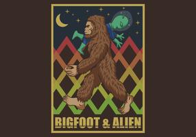 bigfoot retrò e alieni vettore