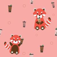 simpatico panda rosso con motivo senza cuciture per tè al latte per stampa o tessuto vettore