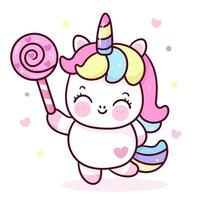 carino unicorno caramella pony cartone animato kawaii illustrazione vettore