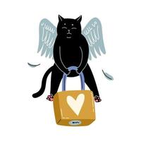 angelo cupido gatto nero con lucchetto vettore