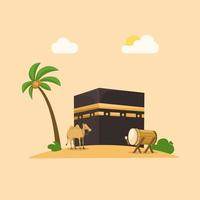 mecca con onta e tamburo ramadan musulmano saluto sul vettore di illustrazione araba