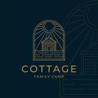 cabina o cottage line art minimalista semplice icona logo vettoriale concept illustration design. badge cottage al campo estivo per vacanze line art logo concept vector design minimalista dell'illustrazione dell'icona