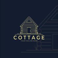 design minimalista dell'illustrazione di vettore dell'arte della linea del logo della cabina o del cottage