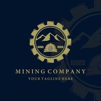 disegno di illustrazione vettoriale vintage logo minerario. concetto di logo di montagna e ingranaggio per l'illustrazione mineraria. casco per il design del modello concettuale dell'illustrazione vettoriale del logo minerario professionale e tradizionale