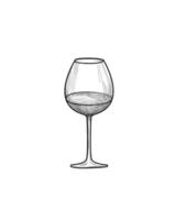 illustrazione retrò di incisione del bicchiere di vino. banner caffè con bicchiere di vino. icona della carta dei vini. schizzo di utensili. segno di vetreria vettore