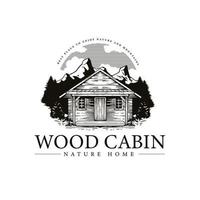 logo disegnato a mano della cabina di legno vettore