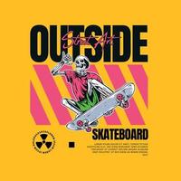 skateboard con teschio con design del layout street wear vettore