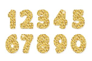 Numeri glitter oro. Per feste e compleanni. vettore