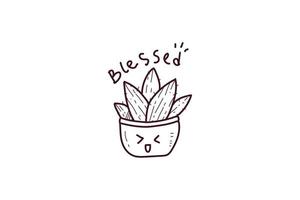 carino cactus adesivo icona doodle lineart vettore