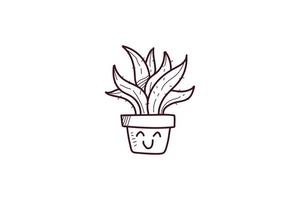 carino cactus adesivo icona doodle lineart vettore