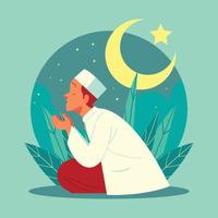 uomo che prega durante il ramadan vettore