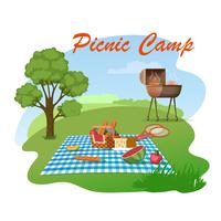 Picnic in famiglia sul prato vettore