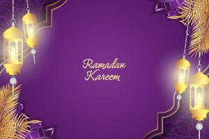 ramadan kareem lusso islamico viola e oro con elemento di linea vettore