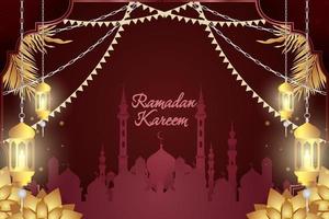 sfondo ramadan kareem lusso islamico rosso e oro con moschea vettore