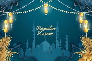 ramadan kareem sfondo islamico blu e oro lusso vettore