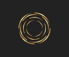 linee dorate astratte a forma di cerchio, elemento di design, forma geometrica con stile di lusso, cornice a righe per immagine, logo rotondo tecnologico, illustrazione vettoriale a spirale