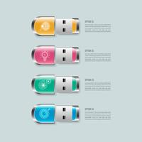 Concetto di business design infografico flash drive con 4 opzioni, parti o processi. vettore