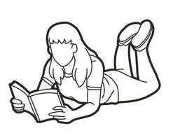 una donna si sdraia e legge un libro vettore