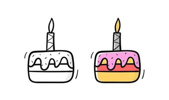 torta con candela in stile doodle. illustrazione vettoriale. vettore