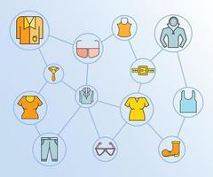illustrazione vettoriale del diagramma di rete di vestiti e fasion