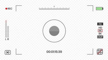 mirino della fotocamera video o registratore cornice per foto in stile piatto illustrazione vettoriale. mirino della fotocamera digitale con impostazioni di esposizione e modello di griglia di messa a fuoco. vettore