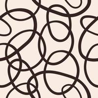 modello astratto senza cuciture con curve marrone scuro che intrecciano anelli o cerchi su sfondo pastello. sfondo di arte moderna linea vettoriale per il design di tessuti, tessuti, carta da imballaggio