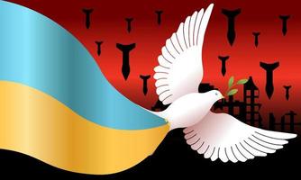 colomba della pace con la bandiera dell'ucraina. fermate la guerra vettore