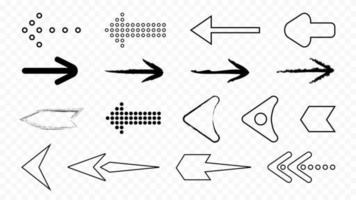 icone isolate frecce nere di contorno e pixel. puntatori techno futuristici da quadrati geometrici pieni e vuoti di varie forme e direzioni vettoriali