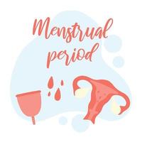 mestruazioni femminili. donne con assorbenti mestruali e prodotti per l'igiene, assorbenti e coppetta mestruale. periodo mestruale, illustrazione del tampone accessorio mestruale. vettore