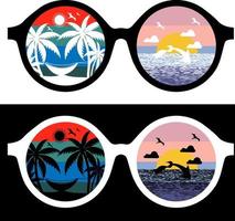 occhiali da sole t-shirt per le vacanze estive possono essere utilizzati su t-shirt, etichette, poster, icone, maglione, maglione, felpa con cappuccio, tazza, adesivo, cuscino, borse, biglietti di auguri, badge o poster vettore
