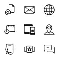 set di icone nere isolate su sfondo bianco, a tema contattaci vettore