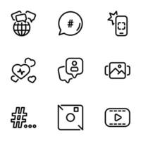 set di icone vettoriali nere, isolate su sfondo bianco, sul tema comunicazione internet moderna tra gli utenti