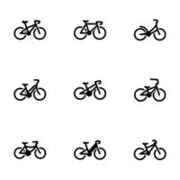 set di icone nere isolate su sfondo bianco, sulla bici a tema