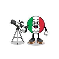 illustrazione della mascotte della bandiera dell'italia come astronomo vettore