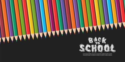 sfondo di disegno vettoriale di matite colorate, concetto di ritorno a scuola con banner di pastelli colorati