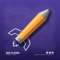disegno vettoriale di sfondo di lancio di un razzo a matita, concetto di ritorno a scuola per poster e banner di invito