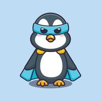 carino super pinguino cartone animato illustrazione vettoriale