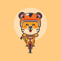 simpatico personaggio dei cartoni animati della mascotte della tigre giro in bicicletta vettore