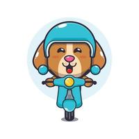 simpatico personaggio dei cartoni animati della mascotte del cane giro in scooter vettore