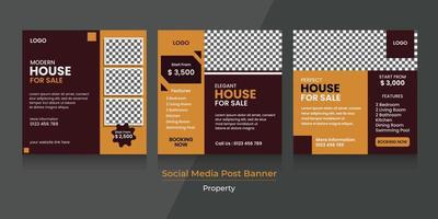 grafica vettoriale del design del banner dei social media con combinazione di colori marrone, bianco e nero. perfetto per l'agenzia immobiliare o la promozione della vendita di case