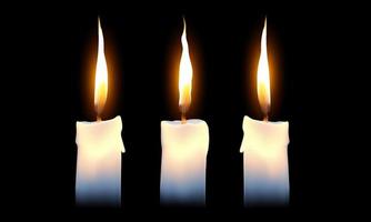 tre candele bianche su fondo nero scuro, meditazione e pace. vettore