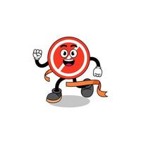 cartone animato mascotte del segnale di stop in esecuzione sul traguardo vettore